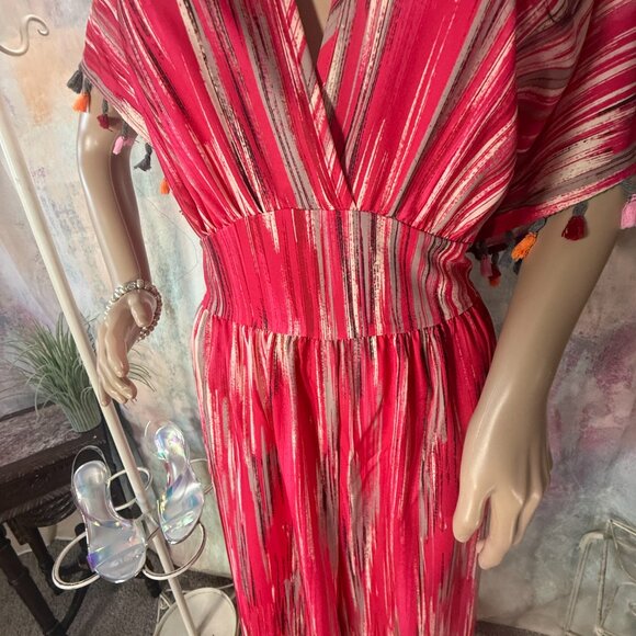 NWOT๐ Breezaya Tasseled Cuff Elastic Waistline Straight Wide Leg Jumpsuit - Picture 7 of 16